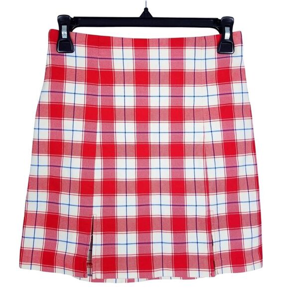 NEW Urban Outfitters Red White Plaid Mini Skirt With Slits Size Small - Picture 1 of 5